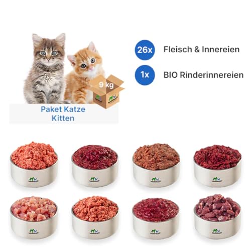 haustierkost.de gefrorenes Barf Katzenfutter im Kitten Paket (9 kg) vom Barf-Onlineshop Testsieger von haustierkost.de