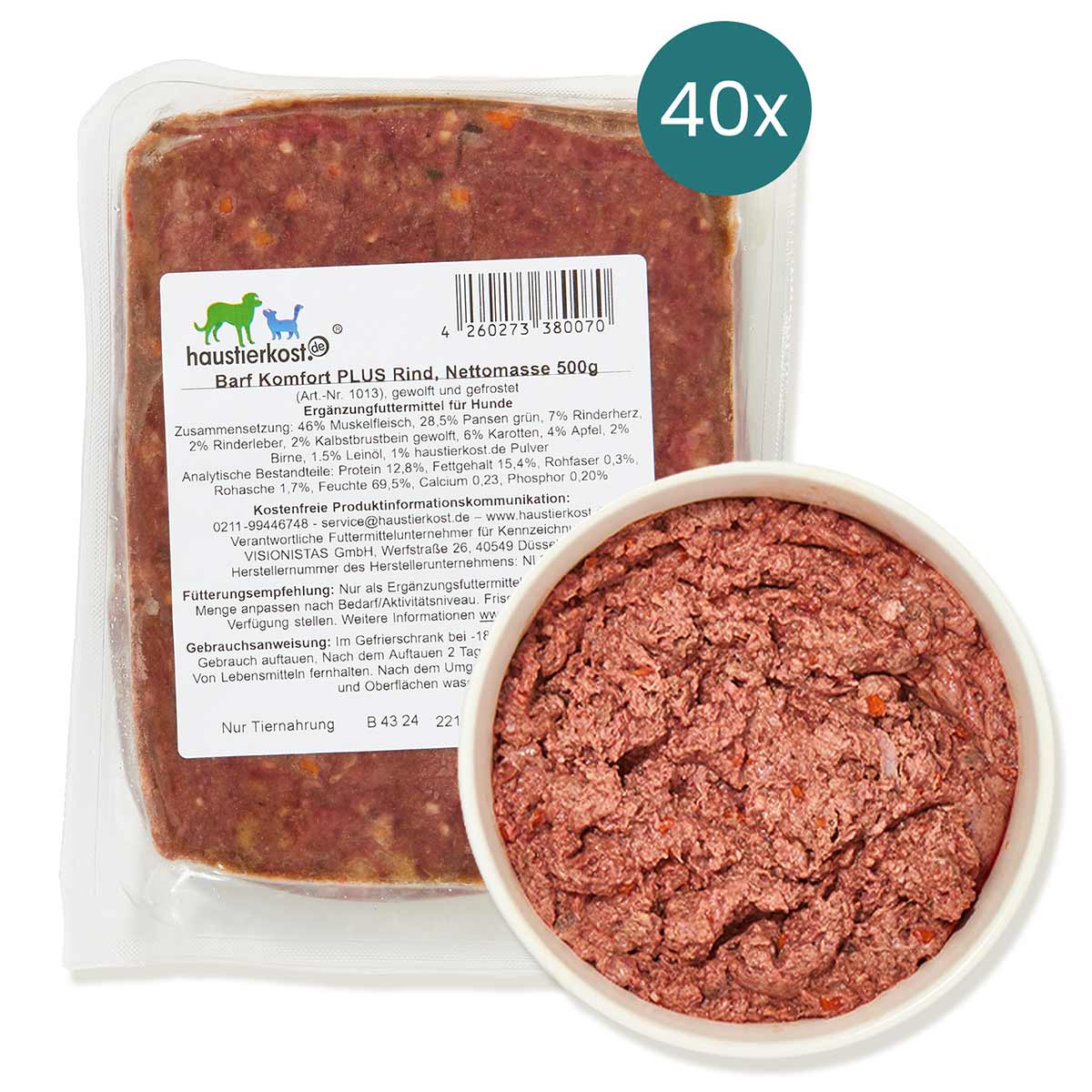 Haustierkost BARF Komfort PLUS Rind 40x500 g von haustierkost