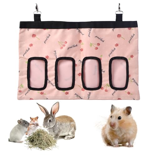 1 Stücke Kaninchen Futterspender Stoffbeutel, Meerschweinchen Heu Futterbeutel, Hase Futterspender Sack, Futterspender Kleintiere Hasen 600 D Oxford-Stoff für Hase, Chinchilla Schwarz (Rosa) von heavenlife