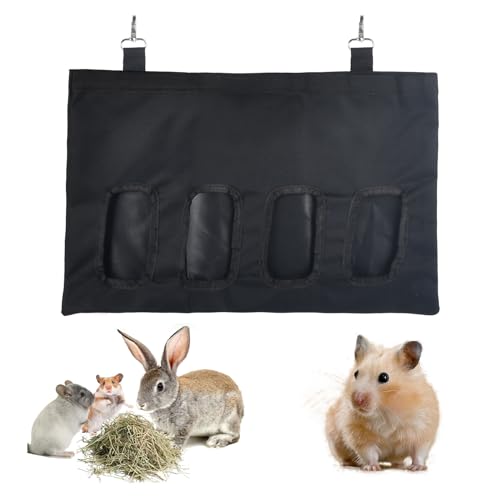 1 Stücke Kaninchen Futterspender Stoffbeutel, Meerschweinchen Heu Futterbeutel, Hase Futterspender Sack, Futterspender Kleintiere Hasen 600 D Oxford-Stoff für Hase, Chinchilla Schwarz (Schwarz) von heavenlife