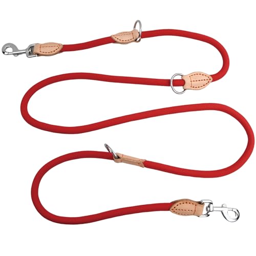 2m Hundeleine mit 2 Karabiner, Nylon Doppelleine, Robuste Trainingsleine Schleppleine, Tragbar Hunde Doppelleine Verstellbar, Übungsleine Dauerhafte für kleine, mittelgroße und große Hunde (rot) von heavenlife