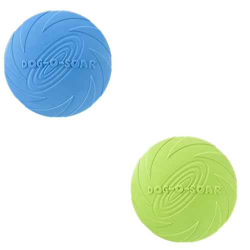 helioflicker 2 Stück Hund fliegende Scheibe Hund Hund Gummi Flyer Hundespielzeug für kleine große Hunde zum Sport, sicher auf den Zähnen - L Blau & Grün von helioflicker
