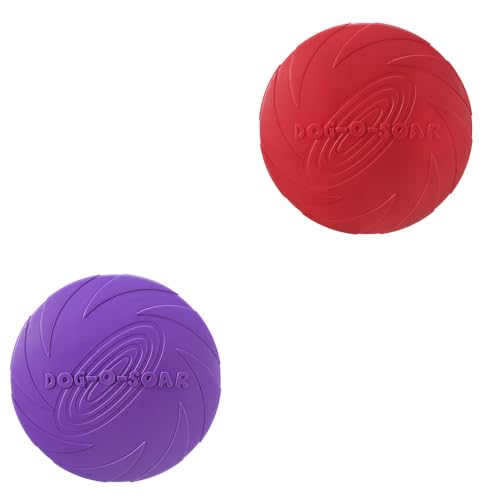 helioflicker Hunde-Frisbee aus Gummi, für kleine und große Hunde, zum Sport, sicher an den Zähnen, Größe L, Rot und Lila, 2 Stück helioflicker Hunde-Frisbee aus Gummi, für kleine und große Hunde, zum Sport, sicher an den Zähnen, Größe L, Rot und Lila, 2 Stück von helioflicker