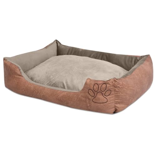 helloshop26 Hundebett mit Kissen, Kunstleder, 75 cm, Beige 02_0001554 von helloshop26
