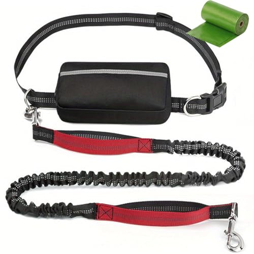 Upliftjoys Dog Leash, Hands Free Dog Leash with Zipper Pouch, Dual Padded Handles and Retractable Bungee for Walking, Jogging and Running Your Dog (Red) von heofonm