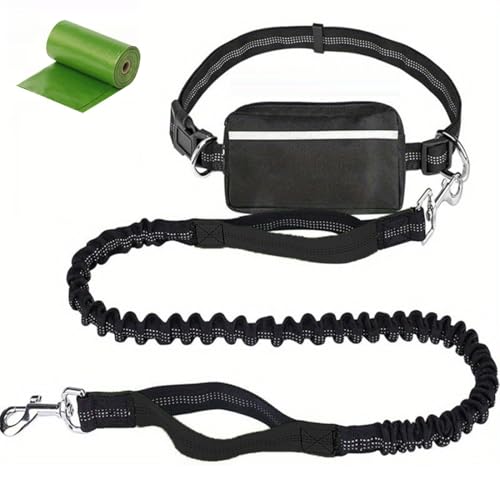 Upliftjoys Dog Leash, Hands Free Dog Leash with Zipper Pouch, Dual Padded Handles and Retractable Bungee for Walking, Jogging and Running Your Dogs (Black) von heofonm