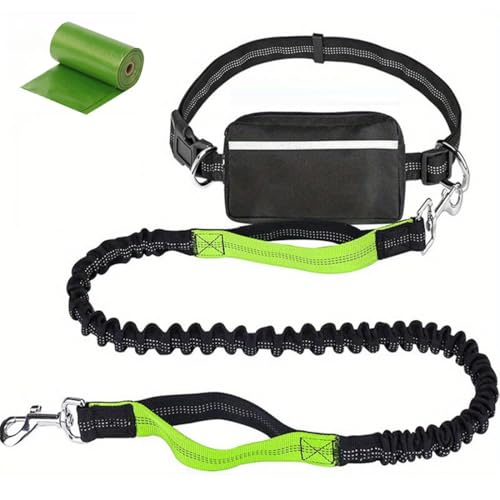 Upliftjoys Dog Leash, Hands Free Dog Leash with Zipper Pouch, Dual Padded Handles and Retractable Bungee for Walking, Jogging and Running Your Dogs (Green) von heofonm