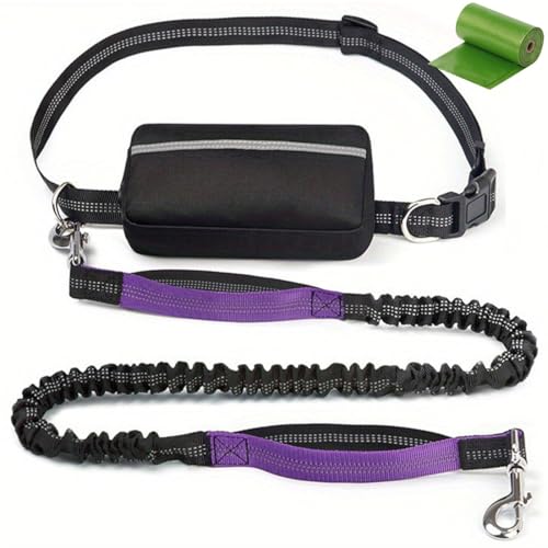 Upliftjoys Dog Leash, Hands Free Dog Leash with Zipper Pouch, Dual Padded Handles and Retractable Bungee for Walking, Jogging and Running Your Dogs (Purple) von heofonm