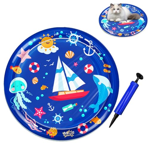 heofonm Sensorische Wasser Spielmatte für Katzen & Hunde, Verdickte Sommer Katzen Wassermatte Spiel und kühlmatte, Interaktive Wasserspielmatte für drinnen & draußen (#A,100cm) von heofonm