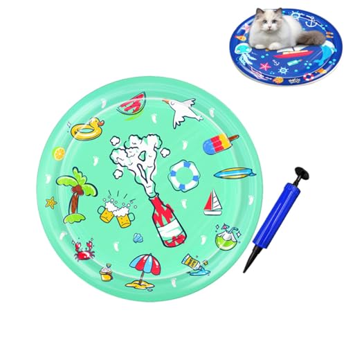 heofonm Sensorische Wasser Spielmatte für Katzen & Hunde, Verdickte Sommer Katzen Wassermatte Spiel und kühlmatte, Interaktive Wasserspielmatte für drinnen & draußen (#A,65cm) von heofonm