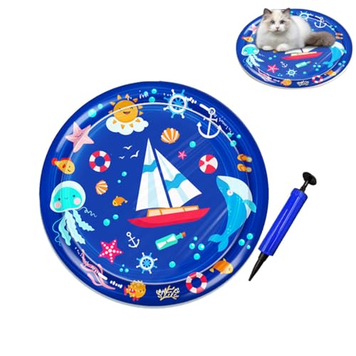 heofonm Sensorische Wasser Spielmatte für Katzen & Hunde, Verdickte Sommer Katzen Wassermatte Spiel und kühlmatte, Interaktive Wasserspielmatte für drinnen & draußen (#B,65cm) von heofonm