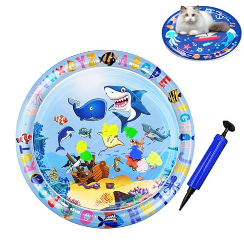 heofonm Sensorische Wasser Spielmatte für Katzen & Hunde, Verdickte Sommer Katzen Wassermatte Spiel und kühlmatte, Interaktive Wasserspielmatte für drinnen & draußen (#C,100cm) von heofonm