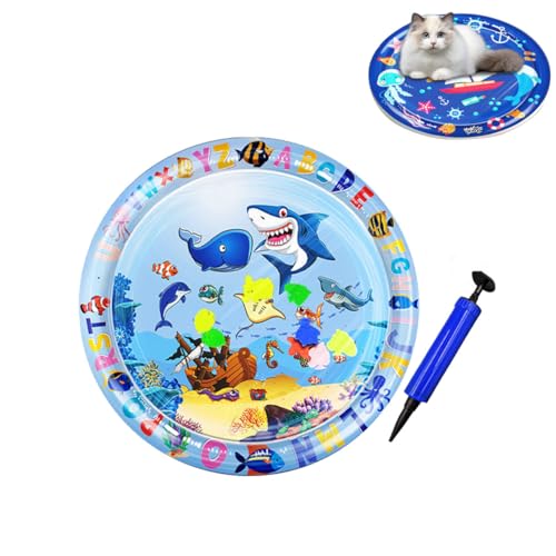 heofonm Sensorische Wasser Spielmatte für Katzen & Hunde, Verdickte Sommer Katzen Wassermatte Spiel und kühlmatte, Interaktive Wasserspielmatte für drinnen & draußen (#C,65cm) von heofonm