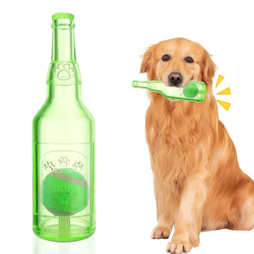 Wasserflasche Hundespielzeug für aggressive Kauer, niedlich, quietschend, unzerstörbar, Kauspielzeug für mittelgroße und kleine Hunde, interaktives Hundespielzeug zum Trainieren und Begleiten (grün) von heqxwl