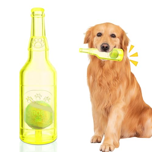 Wasserflasche Hundespielzeug für aggressive Kauer, niedlich, quietschend, unzerstörbar, Kauspielzeug für mittelgroße und kleine Hunde, interaktives Hundespielzeug zum Trainieren und Begleiten (Gelb) von heqxwl