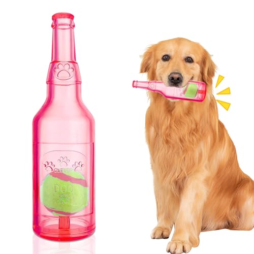 Wasserflasche Hundespielzeug für aggressive Kauer, niedlich, quietschend, unzerstörbar, Kauspielzeug für mittelgroße und kleine Hunde, interaktives Hundespielzeug zum Trainieren und Begleiten (Rot) von heqxwl