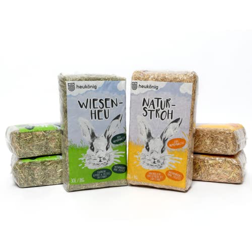 Heukönig 3x1kg Heu und 3x1kg Stroh Kombi-Paket, Perfekt als Einstreu und Futter - Natürlich & Staubfrei von heukoenig.de
