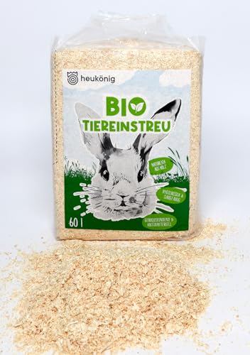 heukoenig.de Bio-Holzstreu 6x60L für Kleintiere und Nager | 100% Natürlich, Hygienisch, Staubfrei, Geruchsbindend, Antibakteriell | Bio-Qualität | Aus Saugfähigen Weichholzflocken von heukoenig.de