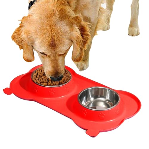 Doppelfuttergerichte für Hund, Hund Doppelfütterungsschale | Nicht rutschende Kätzchen-Food-Doppelschalen | Abnehmbare Nicht-Skid-Haustier-Edelstahlschale für kleine mittelgroße große Hunde von higyee