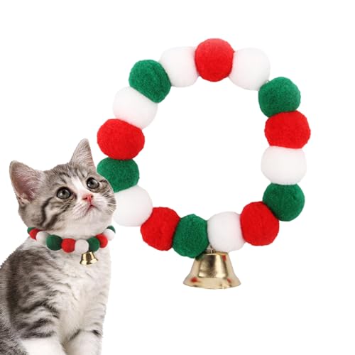 Haustierhalsband aus Plüsch - Halsband für Haustiere Po Pom mit Plüschkugel | Niedliche Weihnachten Katzen Hunde Halsbänder Kätzchen Halsband mit Glocken von higyee