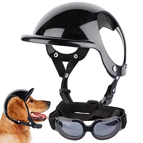 Helm für Hunde und Brille für Hunde – Motorrad verstellbar für Haustiere mit Brille | Sicherheit atmungsaktiv für Haustiere zum Fahren, Radfahren von higyee