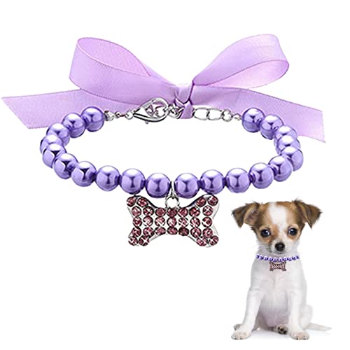 Hundehalsband – Perlenkette für Hunde verstellbar | Halsband mit Schleife für Hunde mit Perle | Perlenkette für Haustiere von higyee