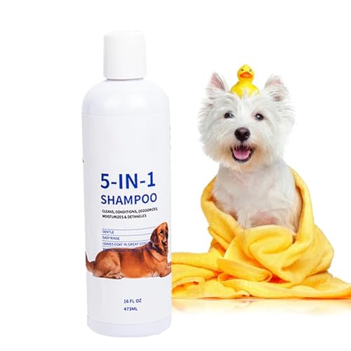 Hundeshampoo und Spülung,5-in-1-Hundeshampoo, Haustiershampoo und Spülung für Hunde, 16fl Oz Haustierfreundliche Formel Natürliche und gut riechende Formel, Haustiershampoo und Spülung für sanfte Haut von higyee