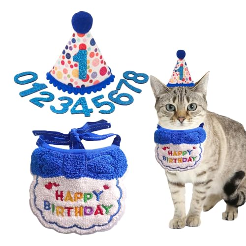 Katzen-Geburtstagsparty-Hut,Alles Gute zum Geburtstag-Katzenkostüm | Katzen-Happy-Birthday-Partyzubehör | Mini-Hündchen-Katzen-Geburtstagshut, festliche Katzen-Partydekorationen, Katzen-Happy-Birthday von higyee
