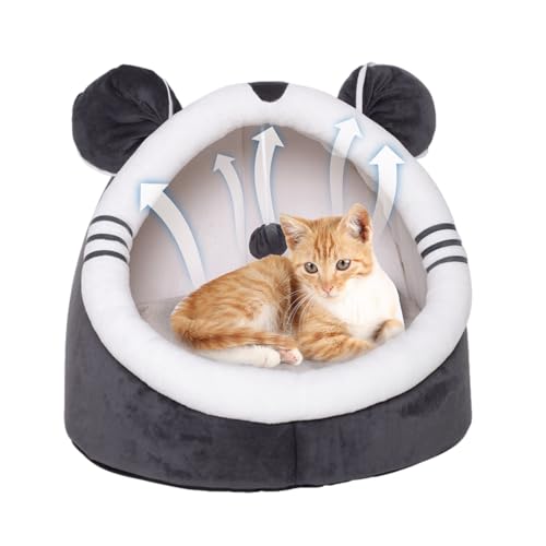 Katzenhöhle | Modische halbgeschlossene Katzenhöhle für Indoor-Katzen mit Plüschball, bequeme Höhle für Haustiere, gemütliches Katzennest für Kätzchen, Winter, von higyee