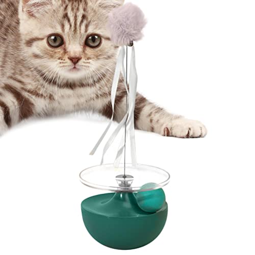 Katzenteaser | Katzenspielzeug mit rundem Boden für Katzen im Innenbereich mit natürlicher Feder – multifunktionales interaktives Spielzeug für Katzen für Jagd, zu Hause, von higyee