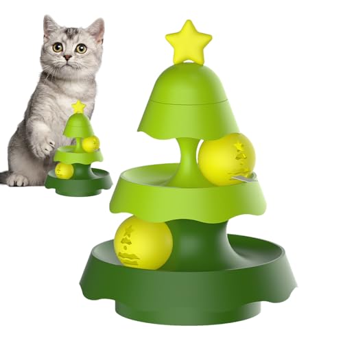 Kitten Ball Track Toys – 3-stöckiger Katzenballturm Mit Drehteller Und Katzenminzebällen | Niedliches Katzen-Teaser-Ballspielzeug In Weihnachtsbaumform, Interaktives Katzenspielzeug von higyee