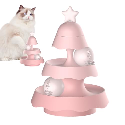 Kitten Ball Track Toys – 3-stöckiger Katzenballturm Mit Drehteller Und Katzenminzebällen | Niedliches Katzen-Teaser-Ballspielzeug In Weihnachtsbaumform, Interaktives Katzenspielzeug von higyee