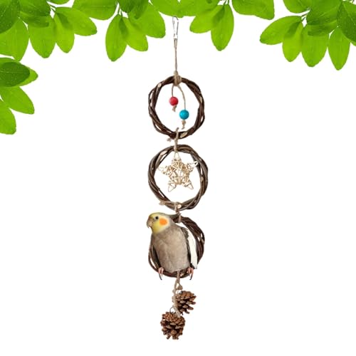 Vogelzerkleinerungsspielzeug, Ringspielzeug für Vögel - Schaukeln Sitzstangen Vogelkäfig Kauspielzeug,Natürliche Vogel-Kauspielzeug-Schaukel mit Stern und Tannenzapfen für Papageien, Vogelzerkleinerungsspielzeug, Ringspielzeug für Vögel - Schaukeln Sitzstangen Vogelkäfig Kauspielzeug,Natürliche Vogel-Kauspielzeug-Schaukel mit Stern und Tannenzapfen für Papageien, von higyee