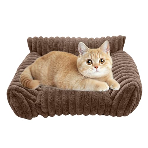 Waschbares Katzenbett – Abnehmbares Katzensofa | Großes Kaufestes Plüschsofa Mit Abnehmbarem Bezug | Weiches Und Bequemes Hundesofa Für Zuhause, Schlafzimmer, Wohnzimmer, Reise Und Auto (Kaffeefarben) von higyee