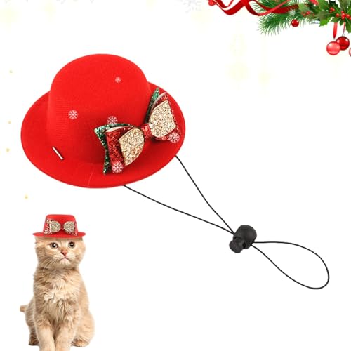 Weihnachtsrote Haustiermütze,Weihnachtshaustiermützen | Hundemützen mit Fliege und Hirschmuster, Weihnachts-Haustiermützen | Weiche, niedliche Weihnachtsornamente, verstellbares Haustierkostüm von higyee