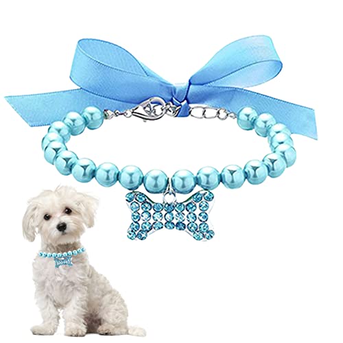higyee Hundehalsband – Perlenkette für Hunde verstellbar | Halsband mit Schleife für Hunde mit Perle | Perlenkette für Haustiere von higyee