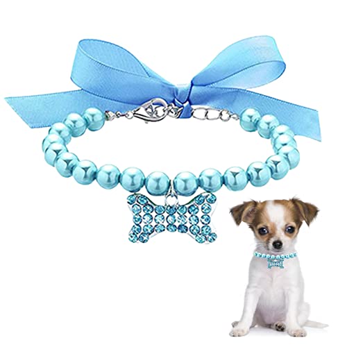 higyee Hundehalsband – Perlenkette für Hunde verstellbar | Halsband mit Schleife für Hunde mit Perle | Perlenkette für Haustiere von higyee