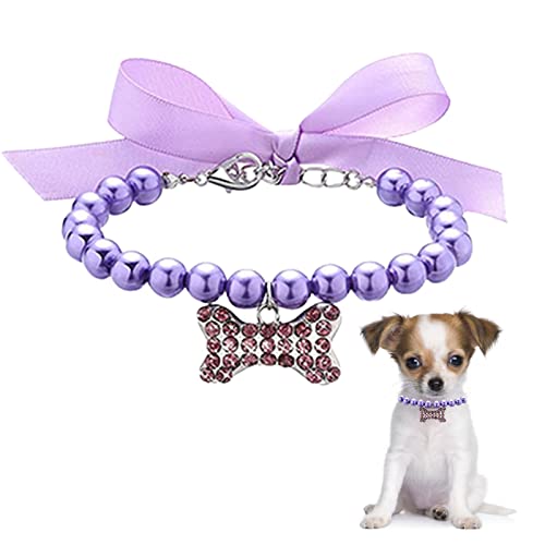 higyee Hundehalsband – Perlenkette für Hunde verstellbar | Halsband mit Schleife für Hunde mit Perle | Perlenkette für Haustiere von higyee