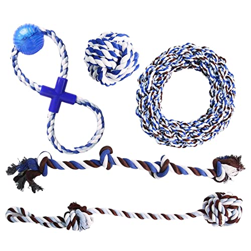 higyee Hundespielzeug aus Seil – Set mit 5 Kauspielzeugen für Welpen für Langeweile | Pet Dog Rope Toys Tug Interactive Knot Rope Ball für Mundpflege, Tierbedarf von higyee