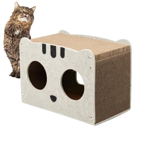 higyee Katzenhaus aus Pappe,Katzenhaus aus Pappe - Abnehmbare Katzenspielbox - Katzenkratzbett, Katzenkratzlounge für Hauskatzen, abnehmbare Katzenkratzbox aus Wellpappe von higyee