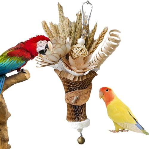higyee Papageien-Vogelspielzeug, Naturvogelspielzeug, Vogel-Kauspielzeug im Weizenähren-Blumenstrauß-Design, Beiß- und Kauspielzeug für Vögel, Zubehör zum Aufhängen im Käfig, Spielzeug zum Zerkleinern von higyee