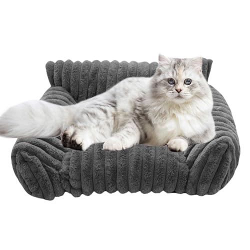 higyee Waschbares Katzenbett – Abnehmbares Katzensofa | Großes Kaufestes Plüschsofa Mit Abnehmbarem Bezug | Weiches Und Bequemes Hundesofa Für Zuhause, Schlafzimmer, Wohnzimmer, Reise Und Auto (Grau) von higyee