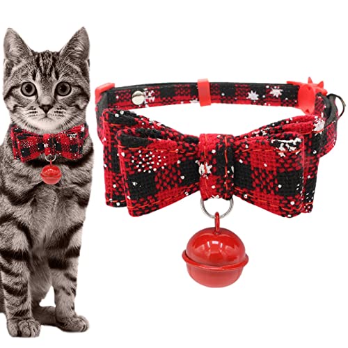 higyee Weihnachtshalsband für Haustiere – niedliche Hundehalsbänder Schneeflocke Weihnachten | weiche Halsbänder mit roter Decke, klassisch, Fliege für Hunde, niedlich und verstellbar von higyee