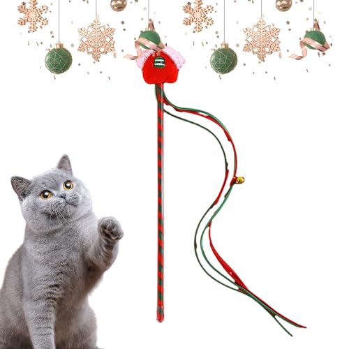 higyee Weihnachtsinteraktives Katzenspielzeug - Zauberstab Teaser Für Katzen - Tragbares Weihnachts-Katzenspielzeug, Katzenfänger, Teaser-Stick Zum Beißen, Kauen Und Spielen von higyee