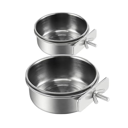 2 Stück Edelstahl Vogel fütterung schüsseln, Edelstahl Papagei Food Bowl Käfig mit Halter, Kleiner Vogelkäfig Becher Halter für Haustier von hiwhale
