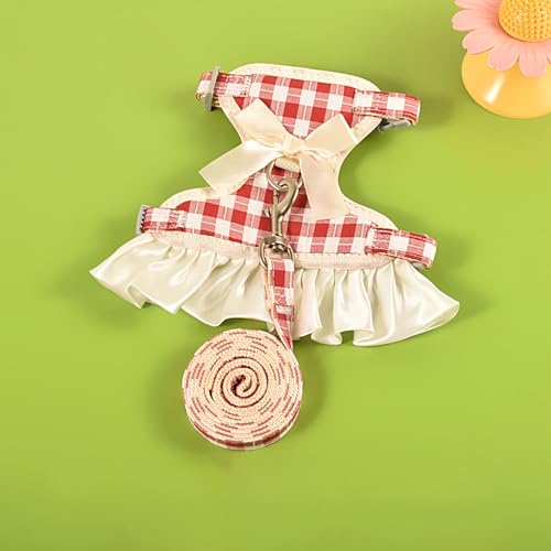 Pet Leine Brust Gurt mit niedlichem Cartoon-Design und Plaid Rock für den Outdoor-Einsatz bei Hunden und Katzen, Haustier zubehör im Weste-Stil Pet Leine Brust Gurt mit niedlichem Cartoon-Design und Plaid Rock für den Outdoor-Einsatz bei Hunden und Katzen, Haustier zubehör im Weste-Stil von hiwhale