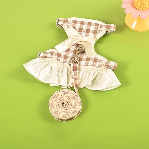 Pet Leine Brust Gurt mit niedlichem Cartoon-Design und Plaid Rock für den Outdoor-Einsatz bei Hunden und Katzen, Haustier zubehör im Weste-Stil Pet Leine Brust Gurt mit niedlichem Cartoon-Design und Plaid Rock für den Outdoor-Einsatz bei Hunden und Katzen, Haustier zubehör im Weste-Stil von hiwhale