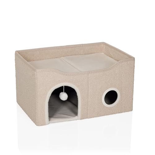 hjh LIVING Faltbares Katzenhaus Indoor, 62x41x33 cm PAWY EB Katzenhöhle mit Kratzbrett und Spielball, große Liegefläche, Beige hjh LIVING Faltbares Katzenhaus Indoor, 62x41x33 cm PAWY EB Katzenhöhle mit Kratzbrett und Spielball, große Liegefläche, Beige von hjh LIVING