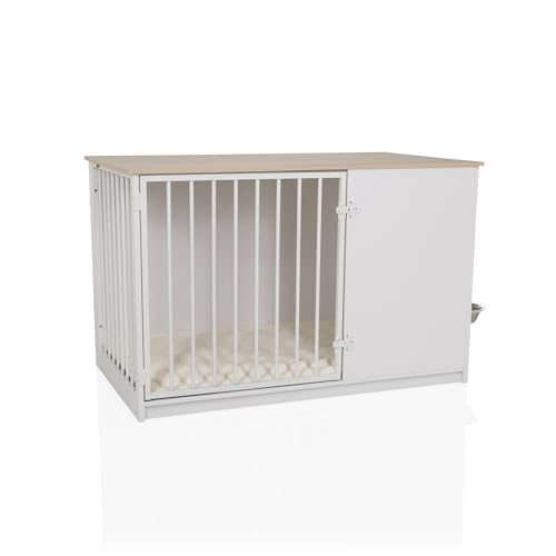 hjh LIVING Hundebox für Zuhause, 102x60x65,5 cm PAWHOME XL Hundekäfig inkl. Edelstahlnäpfe, Hundehaus mit Tür bis 30kg belastbar, Weiß/Eiche hjh LIVING Hundebox für Zuhause, 102x60x65,5 cm PAWHOME XL Hundekäfig inkl. Edelstahlnäpfe, Hundehaus mit Tür bis 30kg belastbar, Weiß/Eiche von hjh LIVING