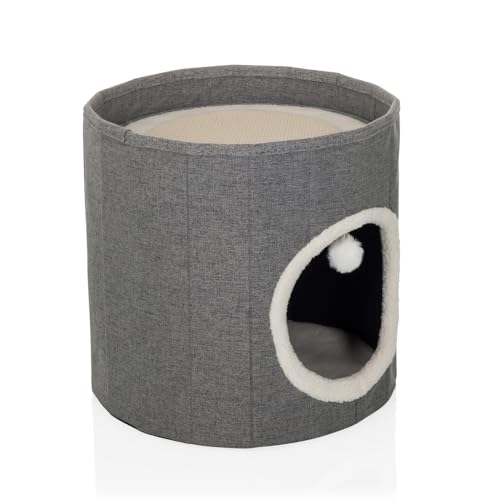 hjh LIVING Katzenhöhle mit Spielball, 38x38 cm PAWY R Faltbares Katzenhaus mit Kratzbrett und Teddy Kissen, Katzenbett Grau hjh LIVING Katzenhöhle mit Spielball, 38x38 cm PAWY R Faltbares Katzenhaus mit Kratzbrett und Teddy Kissen, Katzenbett Grau von hjh LIVING